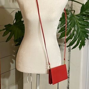 Vintage red 1980s/90s, Saks Fifth Avenue genuine leather, mini Crossbody purse